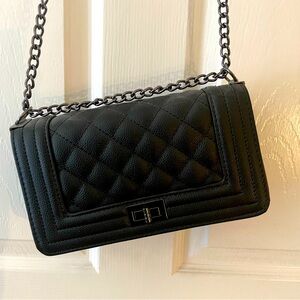 Black boxy rectangular purse no brand name